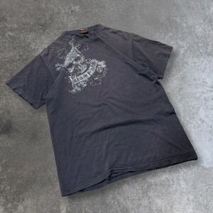 Mens Mighty Fine Ink Skull Graphic T Shirt Distressed Black Tee